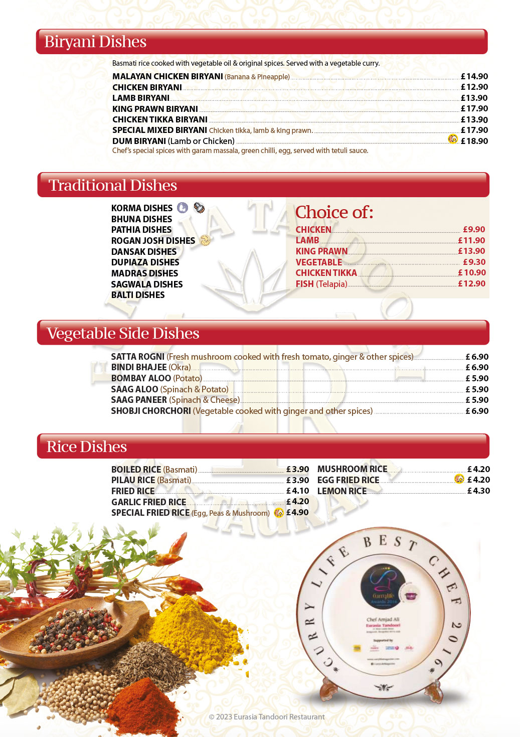 Dine In Menu